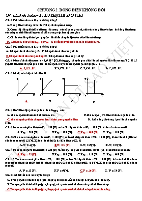 Đề cương ôn tập Vật lý 11 - Chương 2 Dòng điện không đổi - Thầy Toàn